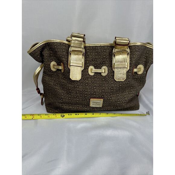 Brown And Gold Dooney and Bourke Small Print chiara tote Handbag Purse - Picture 10 of 11